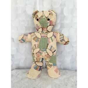 Vintage Teddybear PATCHWORK Calico Feedsack Hand Made Cotton Shabby Chic Country